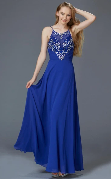 Spaghetti Strap Sleeveless Sheath Chiffon Dress with Beading Bridesmaid Dress