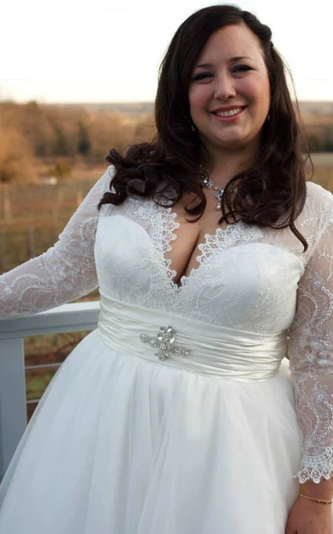 Plus Size Long Sleeve Chantilly Lace Ballgown