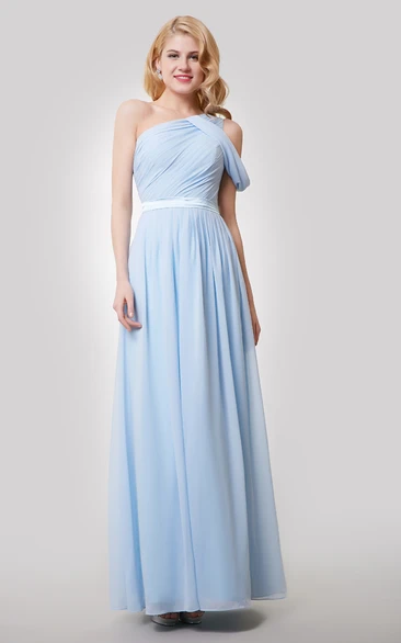 One-Shoulder A-Line Chiffon Bridesmaid Dress with Satin Sash