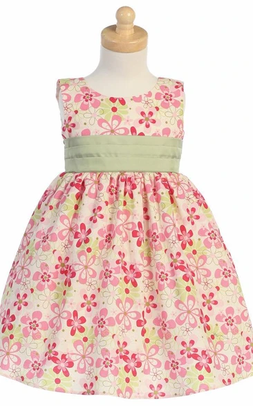 Pleated Floral Taffeta Tea-Length Dress Unique Flower Girl Dress for Weddings