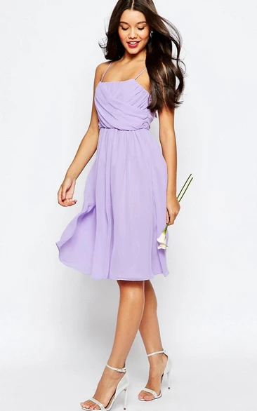 Knee-Length Pleated Spaghetti Chiffon Bridesmaid Dress Classy Bridesmaid Dress