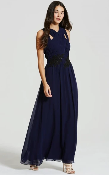 Ankle-Length Strapped Sleeveless Chiffon Bridesmaid Dress with Appliques 2024 Women Elegant