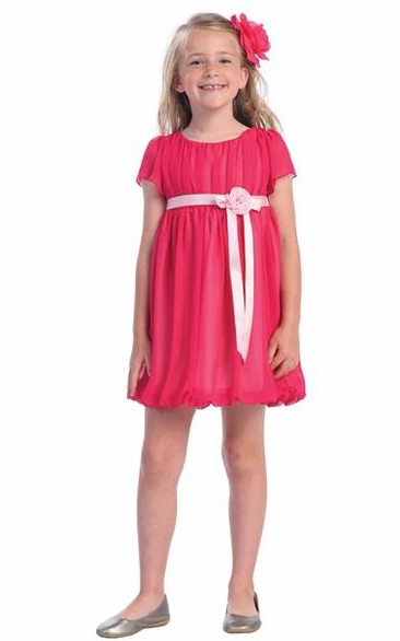 Cap-Sleeve Chiffon & Satin Short Flower Girl Dress Simple and Elegant