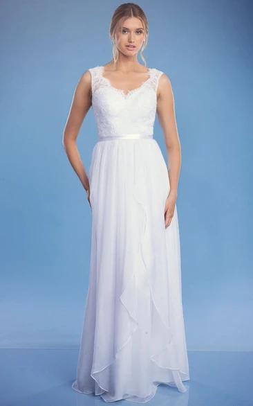 Sleeveless Lace Wedding Dress with Draping Sheath Style