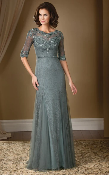 Lace and Illusion Detail MOB Dress with Half Sleeves Classic Mother of the Bride Gown