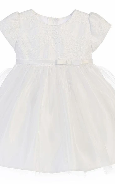 Bowed Lace&Satin Flower Girl Dress Simple and Elegant Dress for Girls