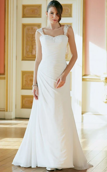 Chiffon Wedding Dress with Ruched Straps and Appliques