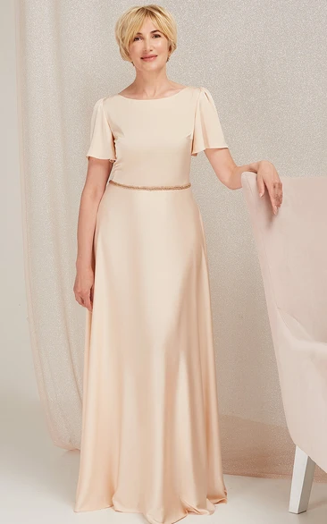 Beaded Bateau A-Line Mother of the Bride Dress