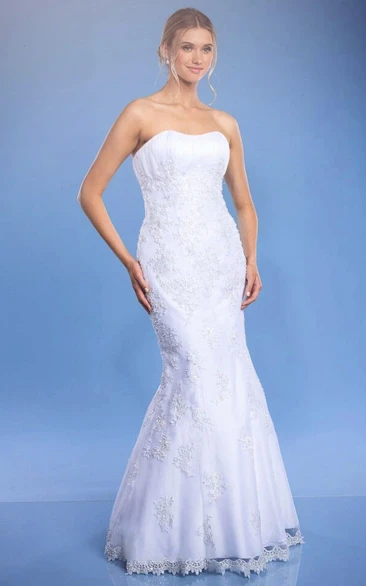 Strapless Mermaid Lace & Satin Wedding Dress Romantic Wedding Dress