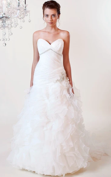 Organza Wedding Dress with Ruffles and Broach A-Line Silhouette