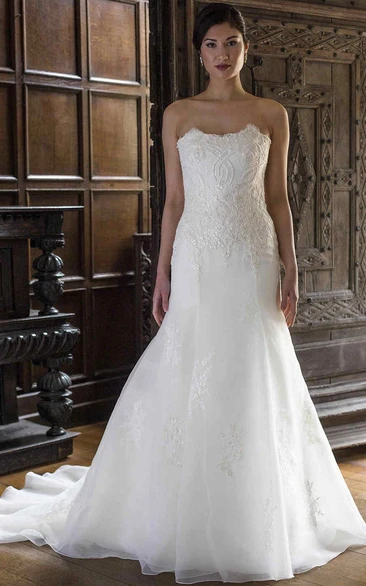 Strapless Mermaid Wedding Dress Appliqued with Beading Floor-Length