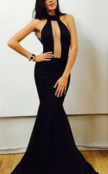 Elegant Black Mermaid Prom Dress with High Neckline and Floor Length