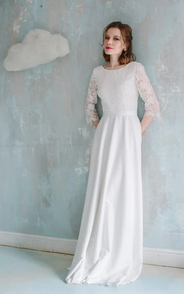 Vintage Style Lace Sheath Wedding Dress with Low-V Back Half Sleeves