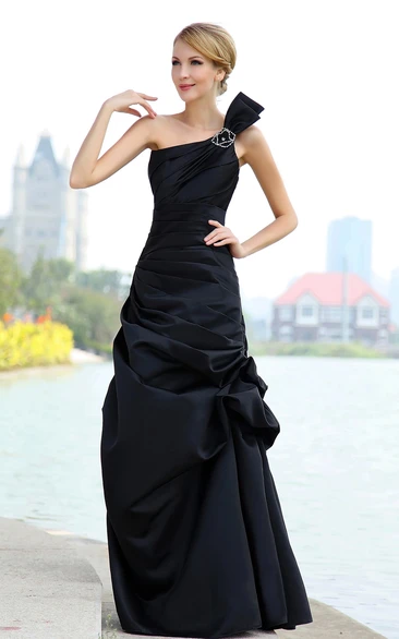 One-Shoulder Satin Dress with Ruffles Elegant Formal Dress