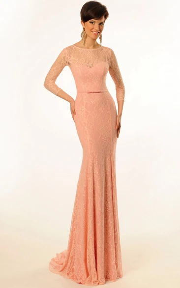 Floor-Length Lace Sheath Prom Dress with Long Sleeves