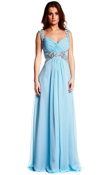 Beaded Chiffon Prom Dress with Strappy Criss-Cross Sleeveless Elegant Prom Dress