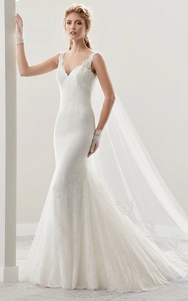 V-neck Sheath Wedding Dress with Open Back and Illusion Straps Modern Bridal Gown