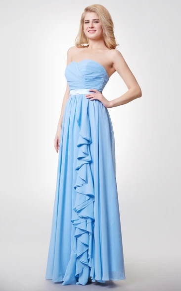 A-line Chiffon Long Prom Dress with Sweetheart Neckline and Satin Sash