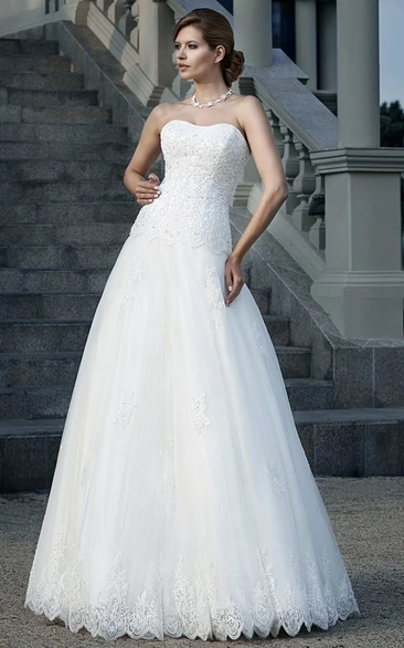 Strapless A-Line Lace Wedding Dress with Floor-Length