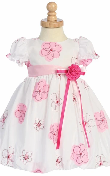 Embroidered Taffeta Flower Girl Dress Tea-Length Bowed Modern