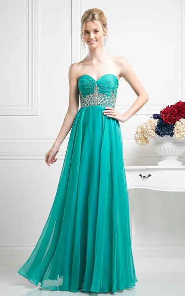 Sweetheart Chiffon Backless Bridesmaid Dress with Ruching and Waist Jewelry