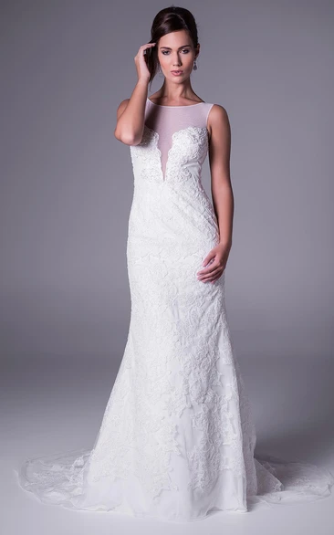 Sleeveless Sheath Appliqued Lace Wedding Dress with Floor-Length