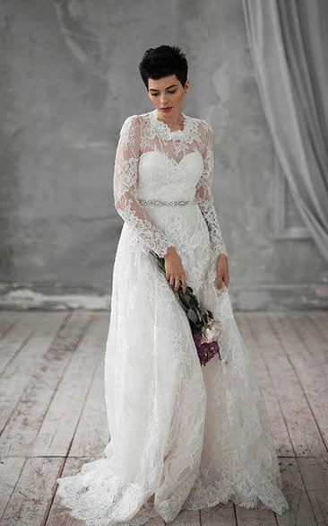 Long Sleeve Lace Wedding Dress with Natural Style