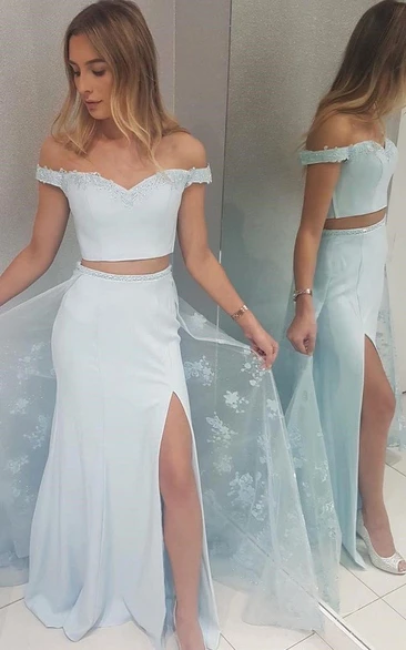 Two Piece Ethereal Sleeveless Satin Tulle Prom Dress with Beading Prom Dress