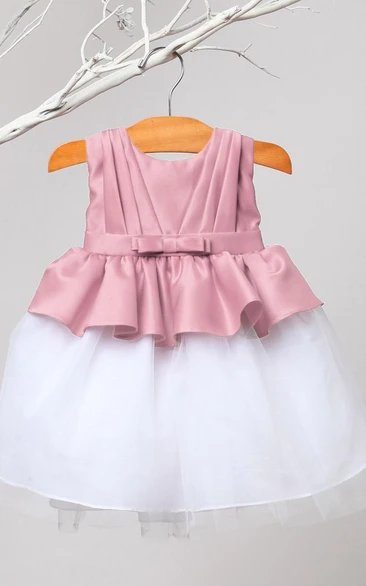 Peplum Tiered Tulle&Satin Flower Girl Dress Knee-Length Modern Party Dress