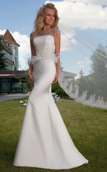 Beaded Jersey Wedding Dress with Lace-Up Jewel Floor-Length