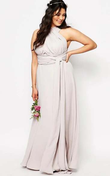 Halter Chiffon Bridesmaid Dress with Front Split and Ruching in Sleeveless Style