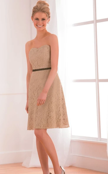 A-Line Lace Bridesmaid Dress with Beaded Waist Short Length