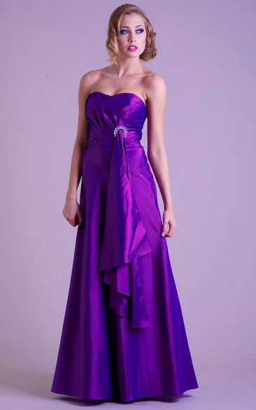 Sweetheart Satin Prom Dress with Broach and Draping A-Line Floor-Length Dress for Women