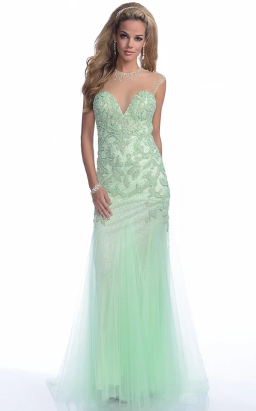 A-Line Prom Dress with Bling Appliques and Cap Sleeves