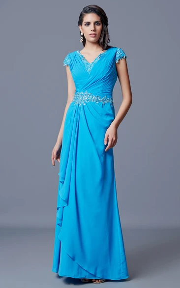 Mother of the Bride Dress with Chiffon Fabric Beaded Detail and Side Draping