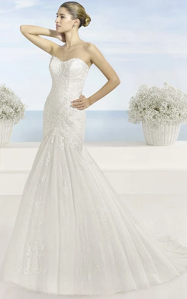 Mermaid Sweetheart Lace Wedding Dress with Pleats and Low V-Back