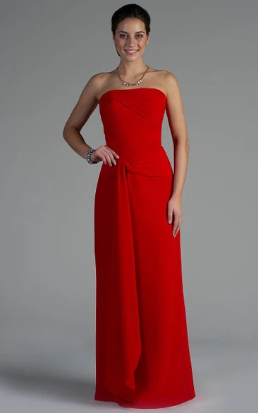 Long Bridesmaid Dress with Strapless Neckline and Waist Knot in Chiffon