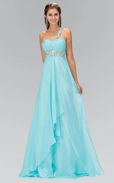 Chiffon A-Line Bridesmaid Dress with One-Shoulder and Waist Jewelry