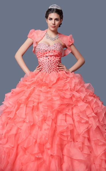 Organza Ruffle Beaded Quincenera Dress