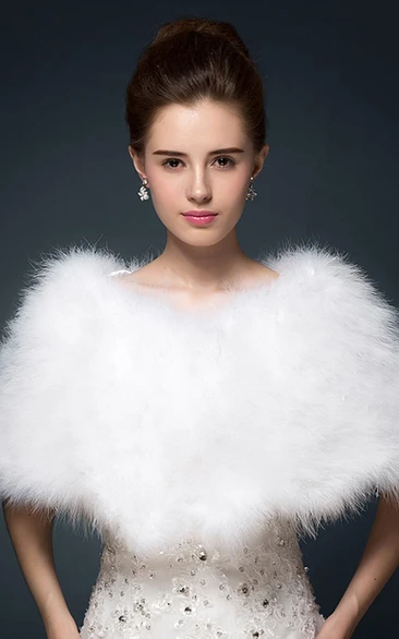 Winter Wedding Dress Bride Fur Ostrich Hair Shawl Cape with Wool