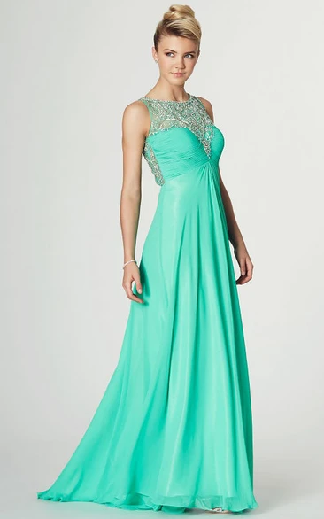 Floor-Length A-Line Jewel-Neck Beaded Chiffon Prom Dress Modern Formal Dress