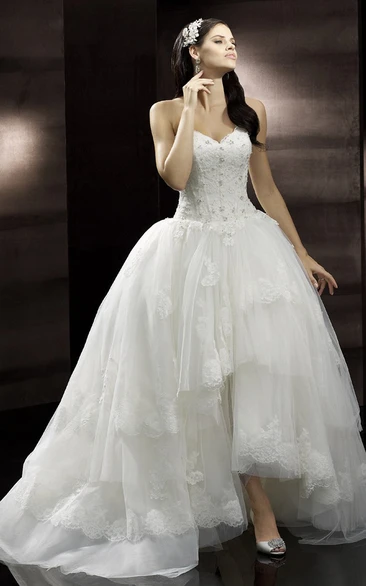 Tiered Tulle Sweetheart High-Low Wedding Dress With Court Train Unique Bridal Gown 2024