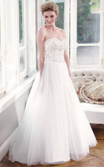 Sweetheart Tulle Wedding Dress with Beading & Corset Back Flowy A-Line Bridal Gown