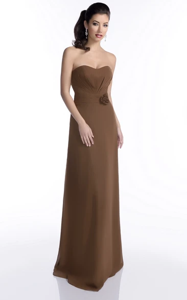 Floral A-Line Chiffon Bridesmaid Dress Long Strapless