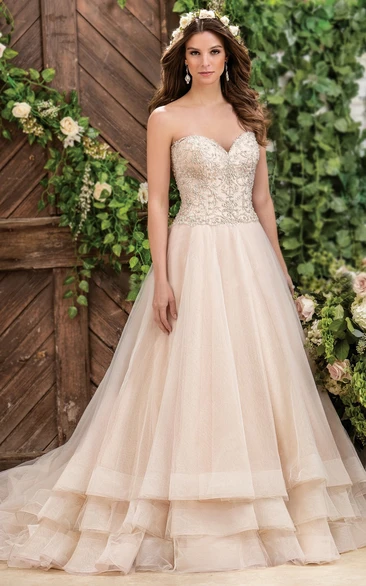 Beaded A-Line Wedding Dress with Sweetheart Neckline and Tiered Skirt