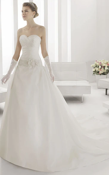 Lace Top Taffeta Wedding Dress with Sweetheart Neckline and Drop Waist