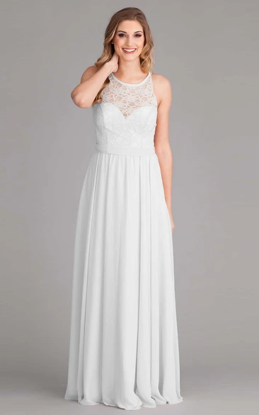 Lace Chiffon Wedding Dress Sleeveless Maxi Scoop-Neck Elegant