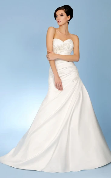 Draped Taffeta Wedding Dress with Beading and Lace Up Modern Bridal Gown