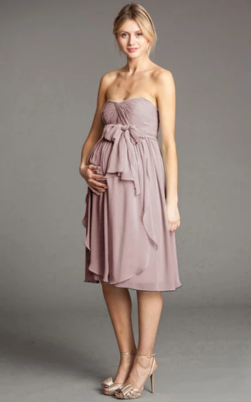 Strapless Chiffon Bridesmaid Dress with Draping Knee-Length Empire Bowed