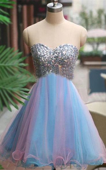 Sweetheart Sparkly A-Line Tulle Short Dress Glamorous and Trendy